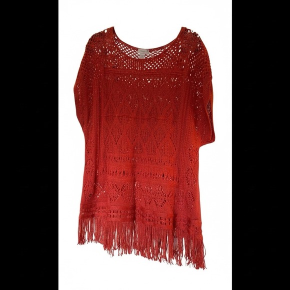 Chico's Sweaters - Chico's XL Crochet Mesh Lace Fringe Sweater Orange Layer Size 3 Boho Festival